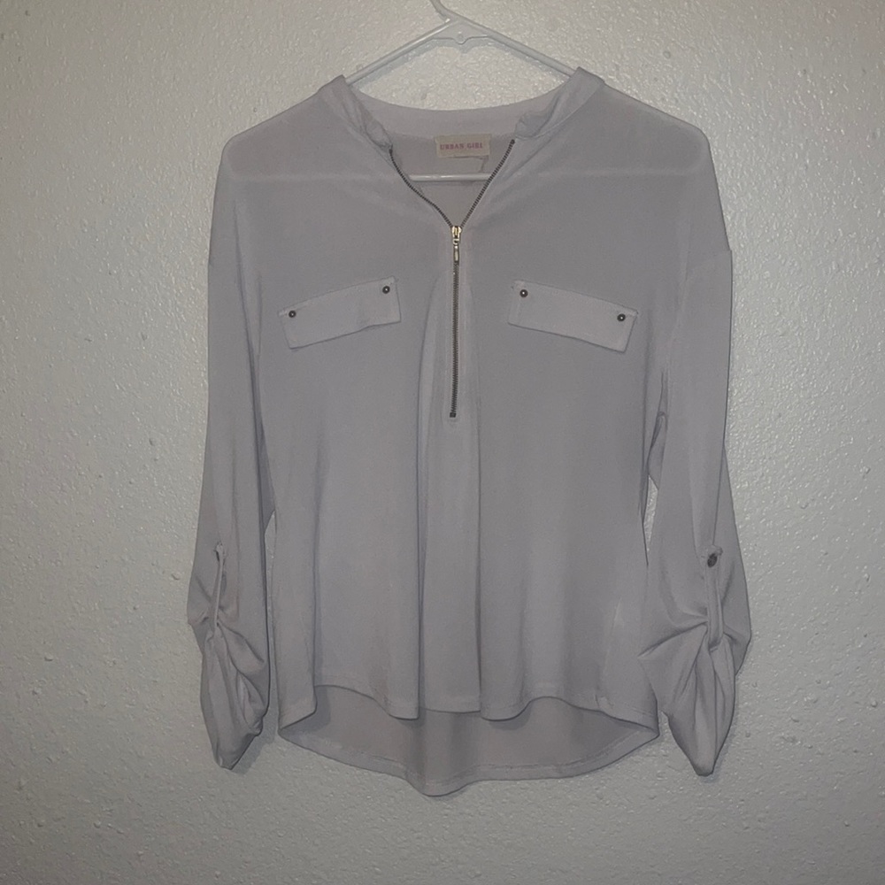 Women’s XL White Zip Up Blouse